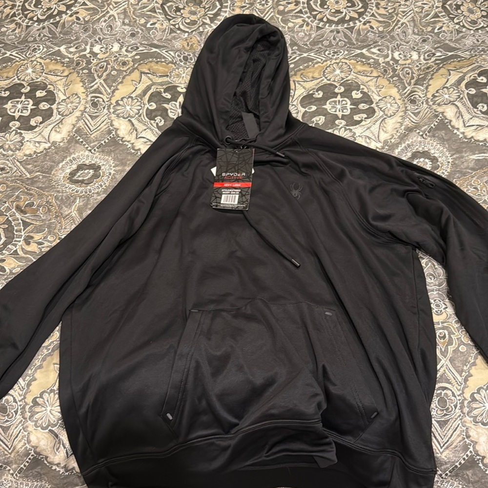 NWT Spyder Active Men's Size Large Hooded Sweatshirt Hoodie Black Perfor…